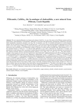 Příbramite, Cusbse2, the Se-Analogue of Chalcostibite, a New Mineral from Příbram, Czech Republic
