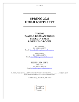 Spring 2021 Highlights List Viking Pamela