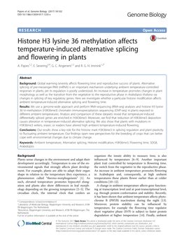 Histone H3 Lysine 36 Methylation Affects Temperature-Induced Alternative Splicing and Flowering in Plants A