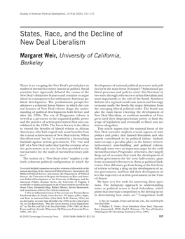 States, Race, and the Decline of New Deal Liberalism