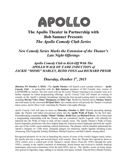 The Apollo Theater in Partnership with Bob Sumner Presents the Apollo Comedy Club Series