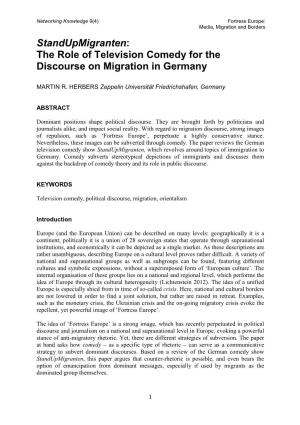 The Role of Television Comedy for the Discourse on Migration in Germany