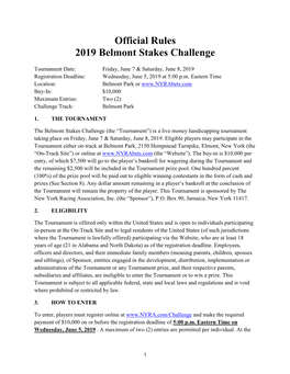Official Rules 2019 Belmont Stakes Challenge
