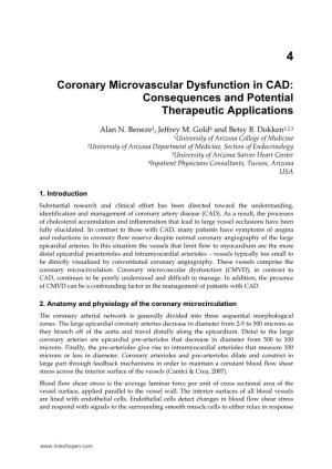 Coronary Microvascular Dysfunction in CAD: Consequences and Potential Therapeutic Applications