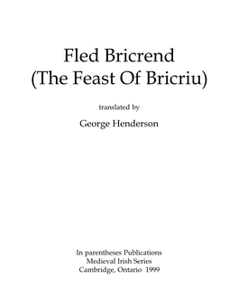 Fled Bricrend (The Feast of Bricriu)
