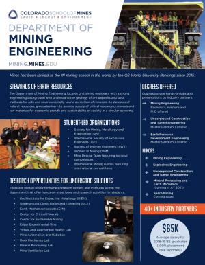 Department of Mining Engineering Mining.Mines.Edu