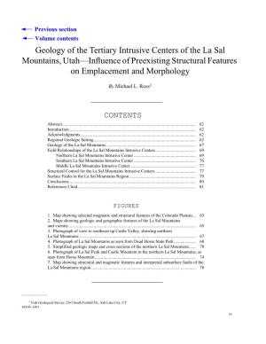 Geology of the Tertiary Intrusive Centers of the La Sal Mountains, Utah—Inﬂuence of Preexisting Structural Features on Emplacement and Morphology