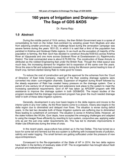 160 Years of Irrigation and Drainage- the Saga of GDS &KDS