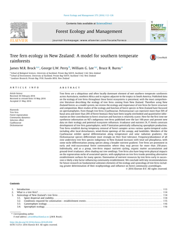 Tree Fern Ecology in New Zealand: a Model for Southern Temperate Rainforests ⇑ James M.R