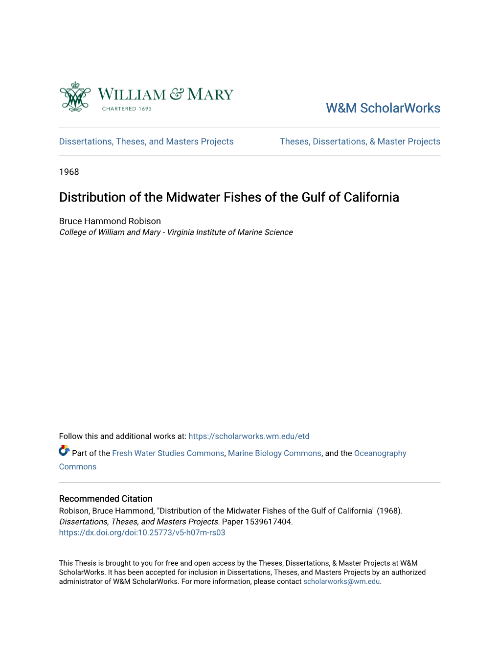 Distribution of the Midwater Fishes of the Gulf of California