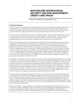 Mastercard International Security and Risk Management: Credit Card Fraud