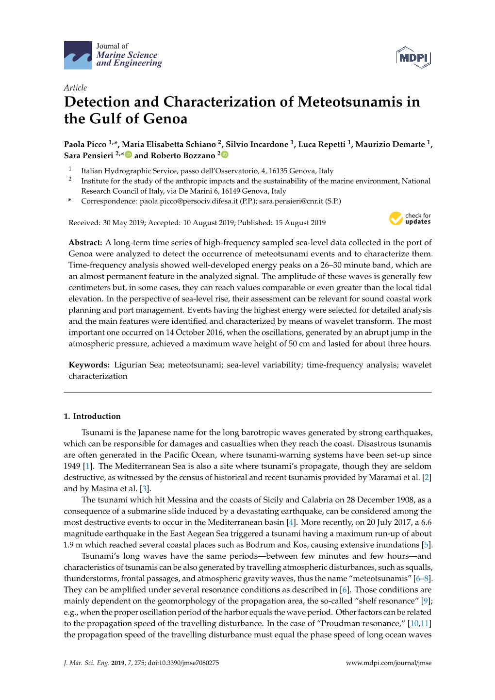 Detection and Characterization of Meteotsunamis in the Gulf of Genoa