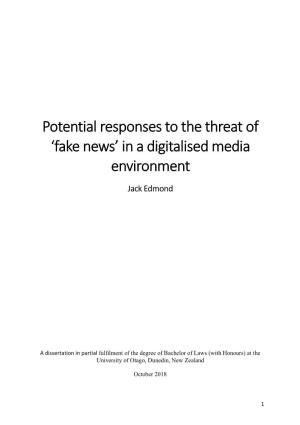 Potential Responses to the Threat of 'Fake News' in a Digitalised Media