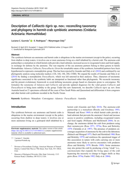 Reconciling Taxonomy and Phylogeny in Hermit-Crab Symbiotic Anemones (Cnidaria: Actiniaria: Hormathiidae)