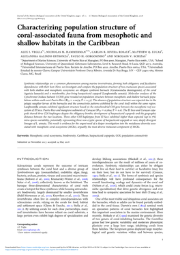Characterizing Population Structure of Coral-Associated Fauna from Mesophotic and Shallow Habitats in the Caribbean 1 1,2 1 3 Alex J