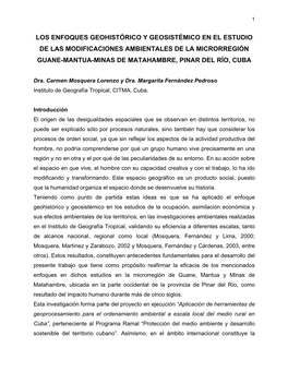 Los Enfoques Geohistórico Y Geosistémico En El Estudio De Las Modificaciones Ambientales De La Microrregión Guane-Mantua-Minas De Matahambre, Pinar Del Río, Cuba