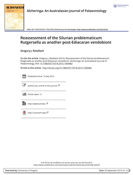 Reassessment of the Silurian Problematicum Rutgersella As Another Post-Ediacaran Vendobiont
