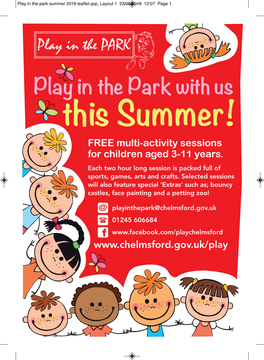 Play in the Park with Us This Summer! FREE Multi-Activity Sessions for Children Aged 3-11 Years