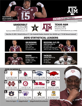 Texas A&M Vanderbilt 2015 Statistical Leaders