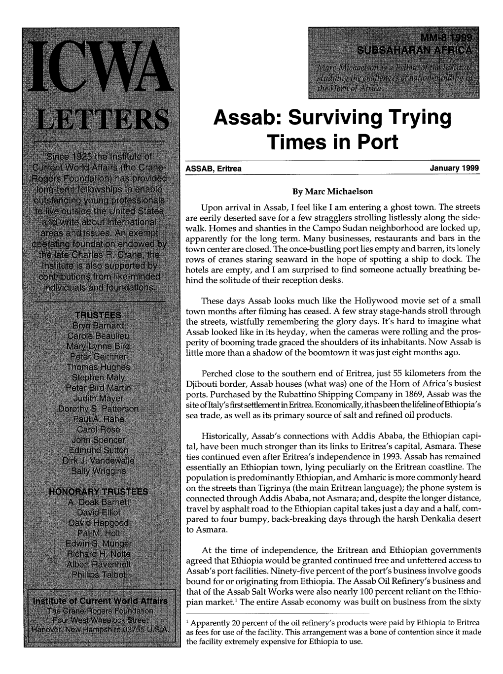 Assab: Surviving Trying Times in Port