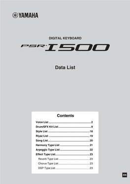 Yamaha PSR-I500 Data List