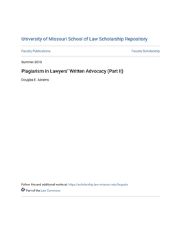 Plagiarism in Lawyers' Written Advocacy