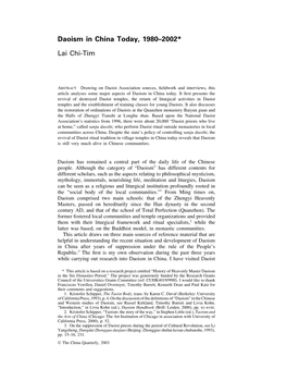 Daoism in China Today, 1980–2002* Lai Chi-Tim