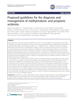 Proposed Guidelines for the Diagnosis and Management of Methylmalonic