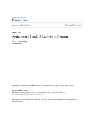 Aptitude in L2 and L3 Learners of German Katharina Neema Kipp Purdue University