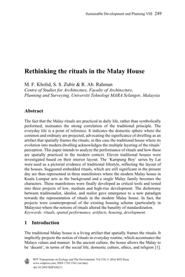 Rethinking the Rituals in the Malay House