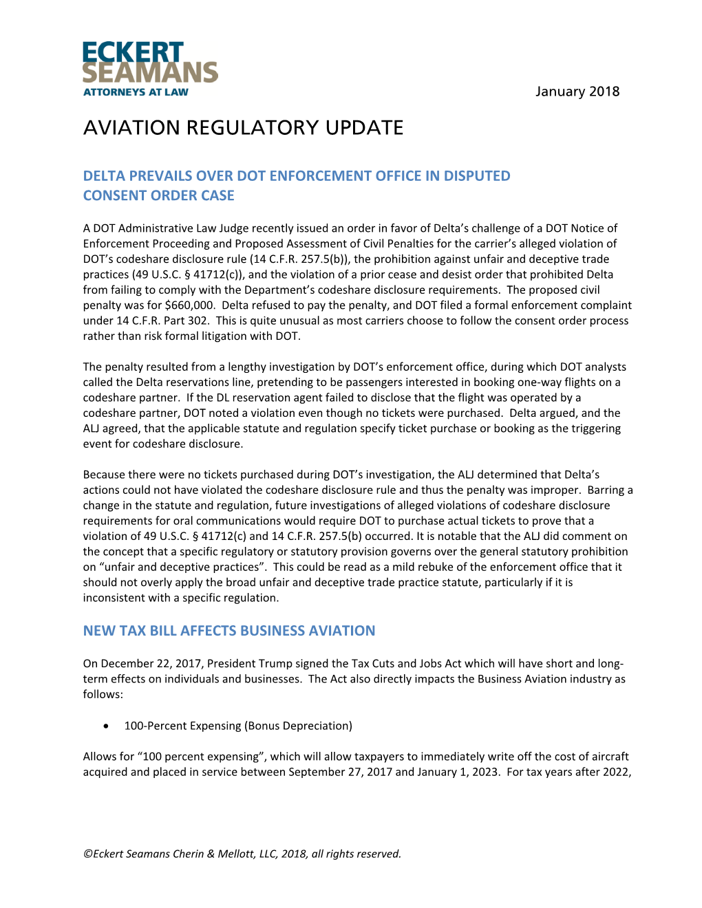 Aviation Regulatory Update