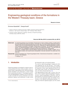 Engineering-Geological Conditions of the Formations in the Western Thessaly Basin, Greece