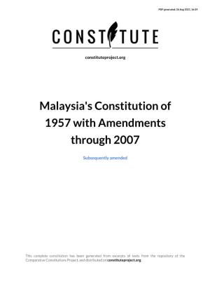 Malaysia's Constitution of 1957 with Amendments Through 2007