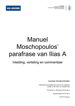 Manuel Moschopoulos' Parafrase Van Ilias A