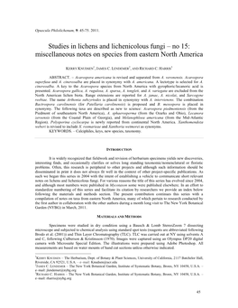 Studies in Lichens and Lichenicolous Fungi – No 15: Miscellaneous Notes on Species from Eastern North America