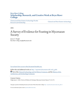 A Survey of Evidence for Feasting in Mycenaean Society James C