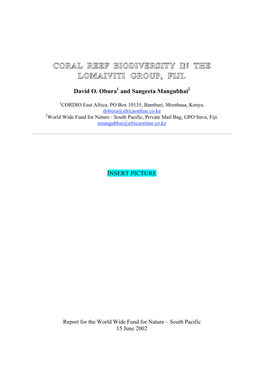 Coral Reef Biodiversity in the Lomaiviti Group, Fiji