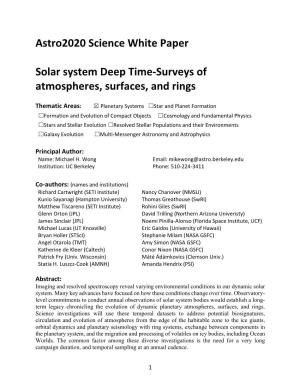 Astro2020 Science White Paper Solar System Deep Time-Surveys Of