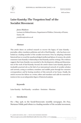 Luise Kautsky: the 'Forgotten Soul' of the Socialist Movement