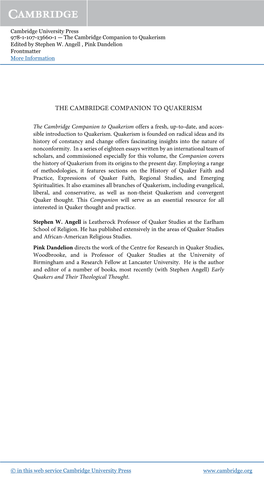 The Cambridge Companion to Quakerism Edited by Stephen W