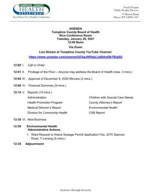 AGENDA Tompkins County Board of Health Rice Conference Room