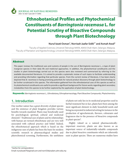 Ethnobotanical Profiles and Phytochemical Constituents of Barringtonia Racemosa L