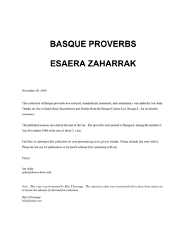 Basque Proverbs Esaera Zaharrak