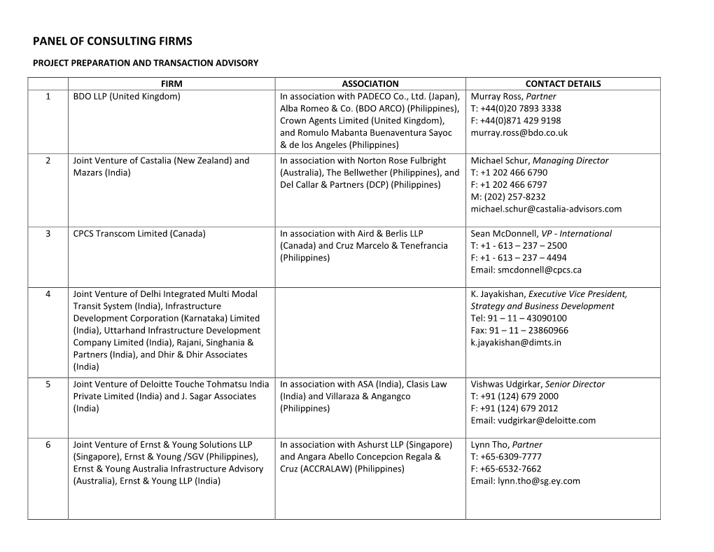 Panel of Consulting Firms