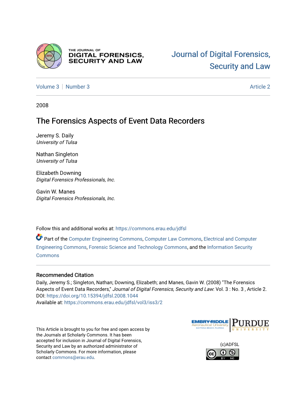 The Forensics Aspects of Event Data Recorders