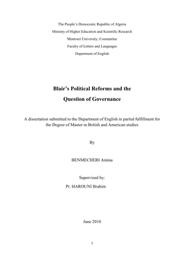 Blair's Political Reforms and the Question of Governance