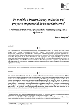 Un Modelo a Imitar: Disney En Ezeiza Y El Proyecto Empresarial De Dante Quinterno1