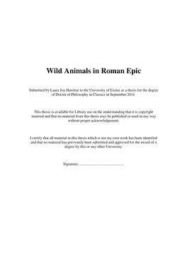 Wild Animals in Roman Epic