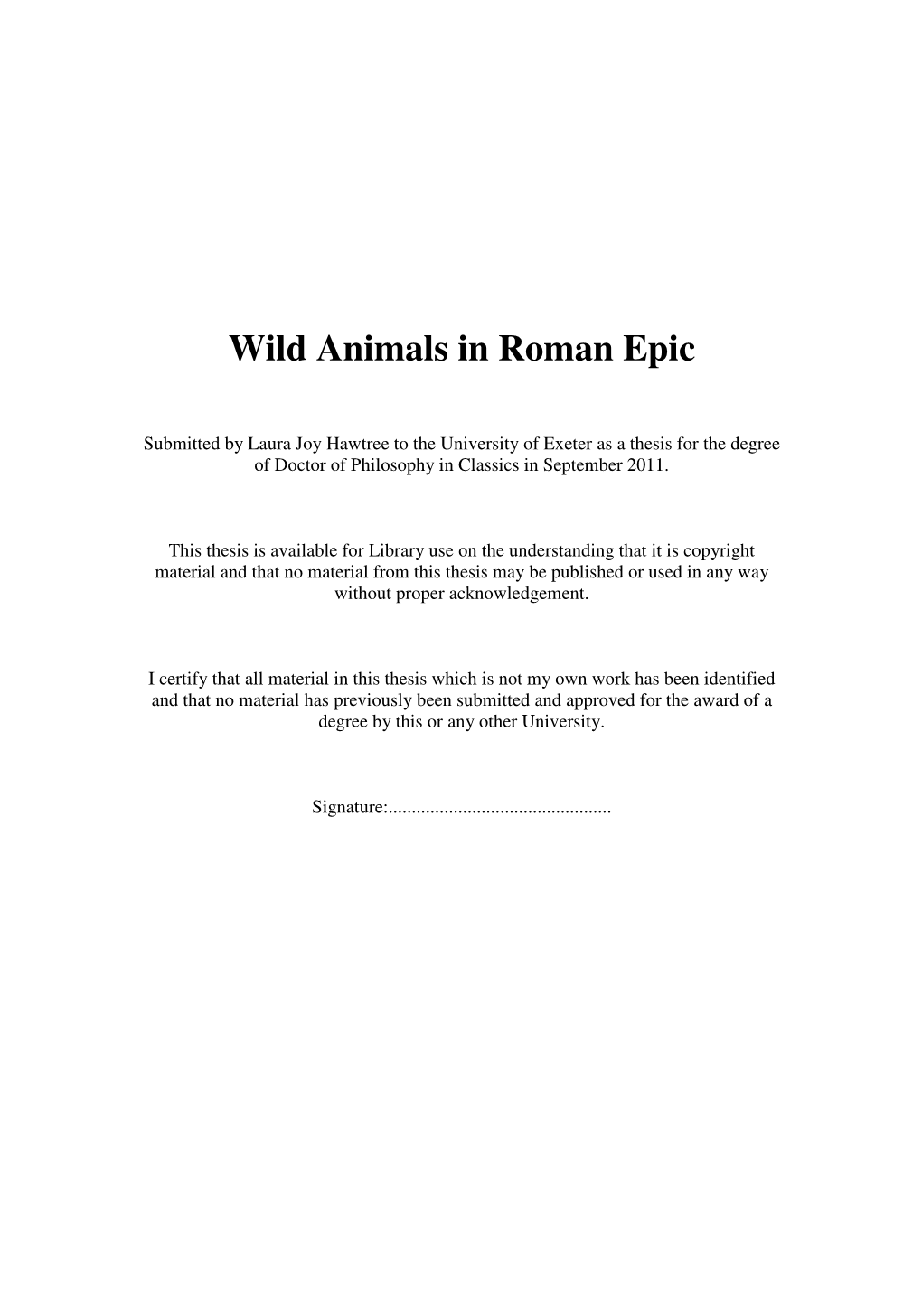 Wild Animals in Roman Epic