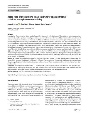 Radio-Luno-Triquetral Bone-Ligament Transfer As an Additional Stabilizer